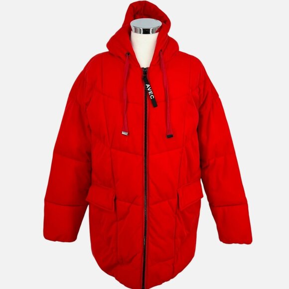 Avec Les Filles Hooded Puffer Coat Jacket Orange Size Large - Picture 1 of 11